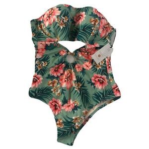 NWT Shade & Shore 34DD Lifting One Piece $50 Ring Strapless Swimsuit Jade #7095